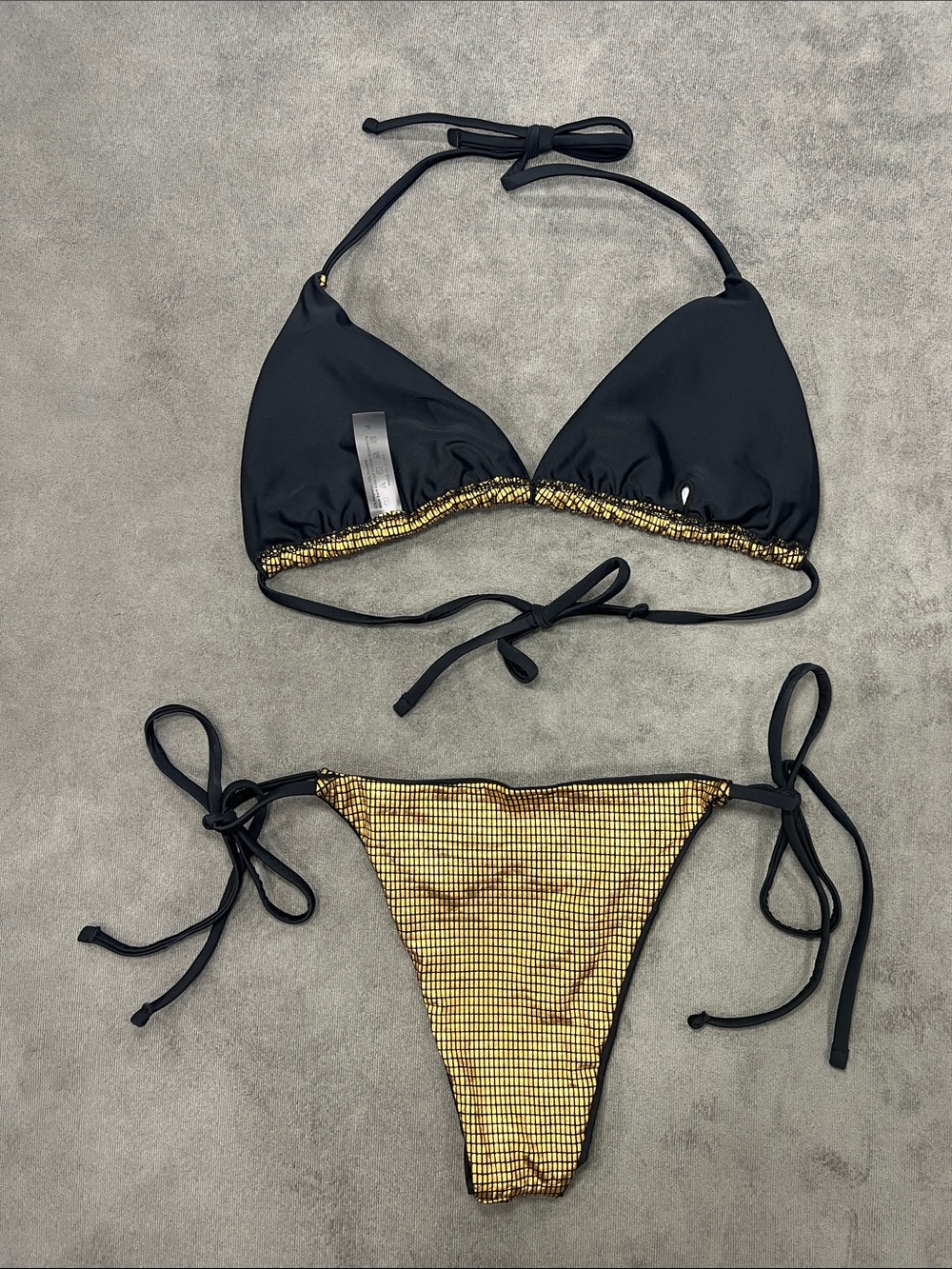 JHOKCI Gold Metallic Triangle Tie-Side Bikini Set MEDIUM - Picture 7 of 11